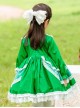 Green Fresh Spring Autumn Flower Lace Square Neck Classic Lolita Kids Long-Sleeved Dress