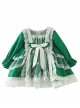 Green Fresh Spring Autumn Flower Lace Square Neck Classic Lolita Kids Long-Sleeved Dress