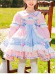 Blue-Pink Stitching Bowknot Lapel Cute Princess Dress Summer Sweet Lolita Kids Long-Sleeved Dress