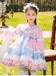 Blue-Pink Stitching Bowknot Lapel Cute Princess Dress Summer Sweet Lolita Kids Long-Sleeved Dress