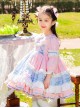 Blue-Pink Stitching Bowknot Lapel Cute Princess Dress Summer Sweet Lolita Kids Long-Sleeved Dress