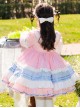 Blue-Pink Stitching Bowknot Lapel Cute Princess Dress Summer Sweet Lolita Kids Long-Sleeved Dress
