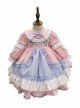 Blue-Pink Stitching Bowknot Lapel Cute Princess Dress Summer Sweet Lolita Kids Long-Sleeved Dress