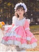 Pink White Sweet Round Neck Puff Sleeve Lace Bow-Knot Decoration Star Pendant Hem Design Sweet Lolita Kids Long Sleeve Dress