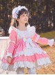 Pink White Sweet Round Neck Puff Sleeve Lace Bow-Knot Decoration Star Pendant Hem Design Sweet Lolita Kids Long Sleeve Dress