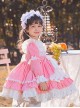 Pink White Sweet Round Neck Puff Sleeve Lace Bow-Knot Decoration Star Pendant Hem Design Sweet Lolita Kids Long Sleeve Dress