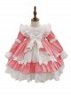 Pink White Sweet Round Neck Puff Sleeve Lace Bow-Knot Decoration Star Pendant Hem Design Sweet Lolita Kids Long Sleeve Dress