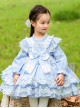 Blue Round Neck Love Polka Dot Lace Decoration Elegant Love Bow-Knot Decoration Design Sweet Lolita Kids Long Sleeve Dress