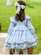 Blue Round Neck Love Polka Dot Lace Decoration Elegant Love Bow-Knot Decoration Design Sweet Lolita Kids Long Sleeve Dress