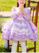 Purple Bow Knot Round Neck Stitching Lantern Sleeve Ruffle Hem Sweet Lolita Kids Long Sleeve Dress