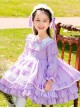 Purple Bow Knot Round Neck Stitching Lantern Sleeve Ruffle Hem Sweet Lolita Kids Long Sleeve Dress