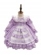 Purple Bow Knot Round Neck Stitching Lantern Sleeve Ruffle Hem Sweet Lolita Kids Long Sleeve Dress