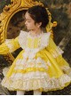 White Lace Stitching Lantern Sleeve Cute Yellow Princess Dress Spring Autumn Classic Lolita Kids Long-Sleeved Dress