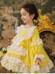 White Lace Stitching Lantern Sleeve Cute Yellow Princess Dress Spring Autumn Classic Lolita Kids Long-Sleeved Dress