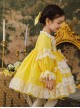 White Lace Stitching Lantern Sleeve Cute Yellow Princess Dress Spring Autumn Classic Lolita Kids Long-Sleeved Dress