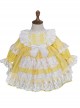 White Lace Stitching Lantern Sleeve Cute Yellow Princess Dress Spring Autumn Classic Lolita Kids Long-Sleeved Dress