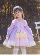 Colorful Multi-Layer Hem Design Lace Decoration Stitching Lantern Sleeves Sweet Lolita Kids Long-Sleeved Dress