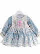 Cute Autumn Crochet Embroidery Lace Bow-Knot Decorated Lantern Sleeves Sweet Lolita Kids Long Sleeve Dress