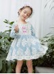 Cute Autumn Crochet Embroidery Lace Bow-Knot Decorated Lantern Sleeves Sweet Lolita Kids Long Sleeve Dress