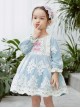 Cute Autumn Crochet Embroidery Lace Bow-Knot Decorated Lantern Sleeves Sweet Lolita Kids Long Sleeve Dress