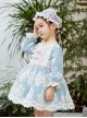 Cute Autumn Crochet Embroidery Lace Bow-Knot Decorated Lantern Sleeves Sweet Lolita Kids Long Sleeve Dress