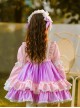 Pink Purple Color-Block Puff Sleeve Princess Dress With Lace Bow-Knot Decoration Sweet Lolita Kids Long-Sleeved Dress