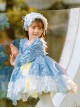 Blue Cute Puff Sleeve Snowflake Print Multicolor Irregular Hem Design Classic Lolita Kids Long Sleeve Dress