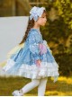 Blue Cute Puff Sleeve Snowflake Print Multicolor Irregular Hem Design Classic Lolita Kids Long Sleeve Dress