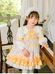 Yellow White Lapel Stitching Floral Lace Lantern Sleeve Princess Dress Autumn Classic Lolita Kids Long-Sleeved Dress