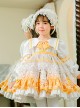 Yellow White Lapel Stitching Floral Lace Lantern Sleeve Princess Dress Autumn Classic Lolita Kids Long-Sleeved Dress