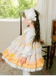 Yellow White Lapel Stitching Floral Lace Lantern Sleeve Princess Dress Autumn Classic Lolita Kids Long-Sleeved Dress