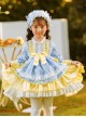 Yellow Blue White Color Matching Lantern Sleeves Ruffle Hem Bow-Knot Decoration Spring Autumn Princess Dress Classic Lolita Kids Long-Sleeved Dress