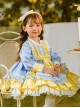 Yellow Blue White Color Matching Lantern Sleeves Ruffle Hem Bow-Knot Decoration Spring Autumn Princess Dress Classic Lolita Kids Long-Sleeved Dress