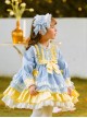 Yellow Blue White Color Matching Lantern Sleeves Ruffle Hem Bow-Knot Decoration Spring Autumn Princess Dress Classic Lolita Kids Long-Sleeved Dress