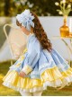 Yellow Blue White Color Matching Lantern Sleeves Ruffle Hem Bow-Knot Decoration Spring Autumn Princess Dress Classic Lolita Kids Long-Sleeved Dress