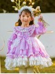 Cute Lapel Lace Stitching Lantern Sleeve Lace Ruffle Hem Spring Autumn Classic Lolita Kids Long-Sleeved Dress