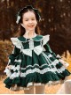 Cute Round Lapel Multi-Layered Lace Ruffle Hem Design Green Autumn Winter Classic Lolita Kids Long-Sleeved Dress