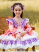 Spring Autumn Sweet Purple Pink Stitching Lace Love Embroidery Classic Lolita Kids Long-Sleeved Dress