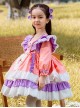 Spring Autumn Sweet Purple Pink Stitching Lace Love Embroidery Classic Lolita Kids Long-Sleeved Dress