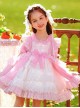 Pink Round Neck Tie Lace Fairy Ribbon Bow-Knot Sweet Lolita Kids Short-Sleeved Dress