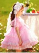 Pink Round Neck Tie Lace Fairy Ribbon Bow-Knot Sweet Lolita Kids Short-Sleeved Dress