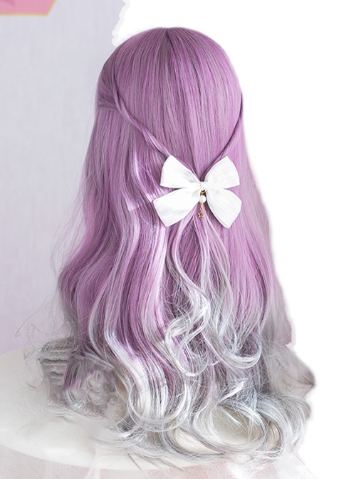 Purple Gray Gradient Neat Bangs Long Curly Hair Classic Lolita Wig