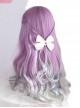 Purple Gray Gradient Neat Bangs Long Curly Hair Classic Lolita Wig