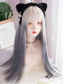 Silver Gray Blue Gradient Punk Cool Fashion Long Straight Hair Natural Classic Lolita Wig