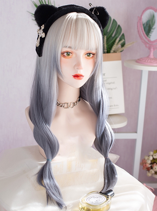 Silver Gray Blue Gradient Cool Fashion Long Straight Hair Natural Punk Lolita Wig