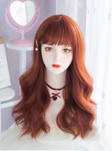 Red Brown Maple Leaf Color Daily Natural Qi Bangs Long Curly Hair Classic Lolita Wig