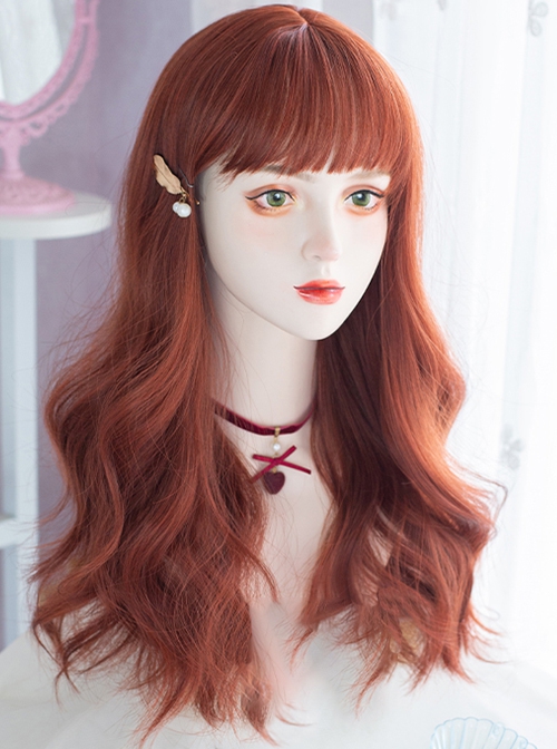 Red Brown Maple Leaf Color Daily Natural Qi Bangs Long Curly Hair Classic Lolita Wig