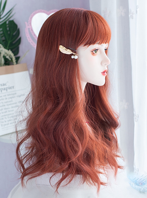 Red Brown Maple Leaf Color Daily Natural Qi Bangs Long Curly Hair Classic Lolita Wig