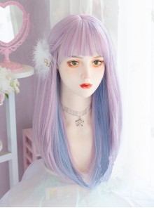 Purple Aqua Blue Hanging Ear Dye Cool Two-Dimensional Girl Long Straight Hair Classic Lolita Wig