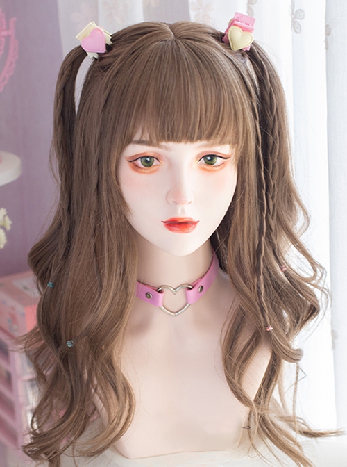 Gray Brown Natural Simulation Girl Fashion Qi Bangs Long Curly Hair Classic Lolita Wig